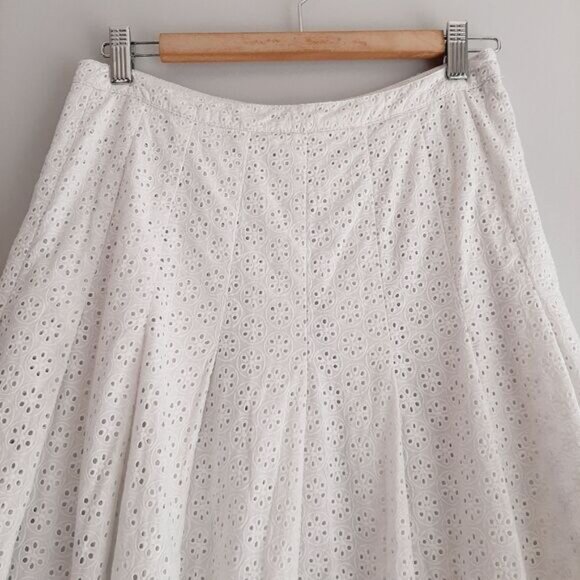 ESPRIT 100% Cotton Floral Eyelet Pleated Knee Length Skirt White Sz 4 - Picture 3 of 15